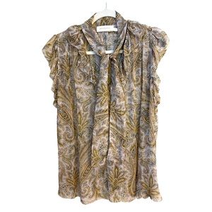 Zimmermann Silk multicolor Paisley Blouse with a neck tie. Size 3 US 10
